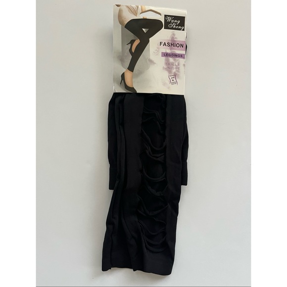 Wang Sheng Women’s Black Ripped Fashion Leggings One Size - Picture 3 of 5